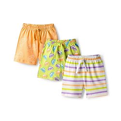 Babyhug Single Jersey Knit Mid Thigh Shorts Vehicle Print Pack Of 3 - Orange Green & White