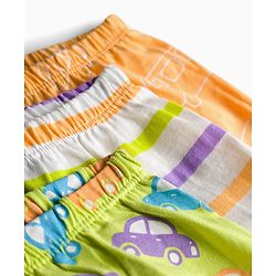 Babyhug Single Jersey Knit Mid Thigh Shorts Vehicle Print Pack Of 3 - Orange Green & White