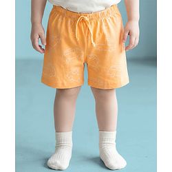Babyhug Single Jersey Knit Mid Thigh Shorts Vehicle Print Pack Of 3 - Orange Green & White