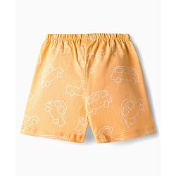 Babyhug Single Jersey Knit Mid Thigh Shorts Vehicle Print Pack Of 3 - Orange Green & White