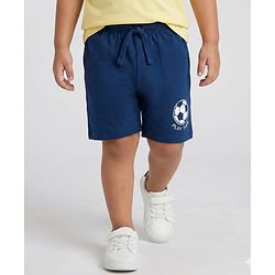 Babyhug 100% Cotton Single Jersey Knit Mid Thigh Shorts With Football Print Pack Of 3 - Red Navy Blue & White