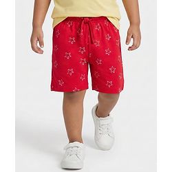 Babyhug 100% Cotton Single Jersey Knit Mid Thigh Shorts With Football Print Pack Of 3 - Red Navy Blue & White