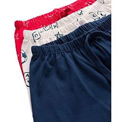 Babyhug 100% Cotton Single Jersey Knit Mid Thigh Shorts With Football Print Pack Of 3 - Red Navy Blue & White