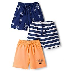 Babyhug Single Jersey Knit Mid Thigh Striped & Tree Printed Shorts Pack of 3 - Navy Blue Orange & White
