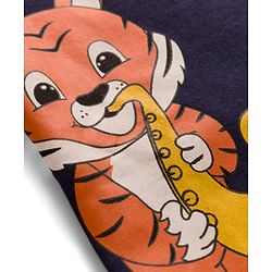 Babyhug Cotton Knit Full Sleeves T-Shirt & Pyjama Night Suit With Dino & Tiger Print - Navy Blue
