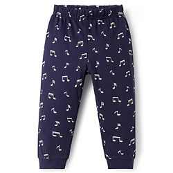 Babyhug Cotton Knit Full Sleeves T-Shirt & Pyjama Night Suit With Dino & Tiger Print - Navy Blue