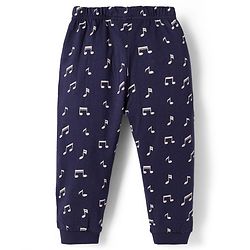Babyhug Cotton Knit Full Sleeves T-Shirt & Pyjama Night Suit With Dino & Tiger Print - Navy Blue