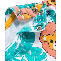 Babyhug Single Jersey Knit Half Sleeves Animal Printed T-Shirt & Denim Dungaree with Tiger Embroidery - Blue