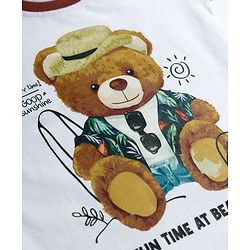 Babyhug Single Jersey Knit Half Sleeves Bear Printed T-Shirt & Shorts Set - White & Navy Blue