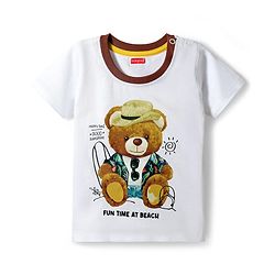 Babyhug Single Jersey Knit Half Sleeves Bear Printed T-Shirt & Shorts Set - White & Navy Blue