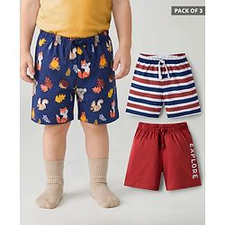 Babyhug Single Jersey Knit Mid Thigh Striped & Animal Printed Shorts Pack of 3 - Multicolor