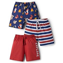 Babyhug Single Jersey Knit Mid Thigh Striped & Animal Printed Shorts Pack of 3 - Multicolor