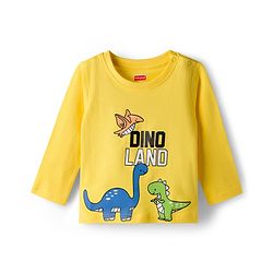 Babyhug Cotton Knit Full Sleeves T-Shirt Style & Lounge Pant Night Suit With Dino Print - Yellow