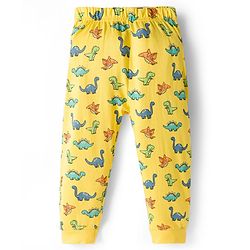 Babyhug Cotton Knit Full Sleeves T-Shirt Style & Lounge Pant Night Suit With Dino Print - Yellow
