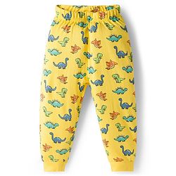 Babyhug Cotton Knit Full Sleeves T-Shirt Style & Lounge Pant Night Suit With Dino Print - Yellow