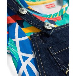 Babyhug Single Jersey Knit Half Sleeves Abstract Printed Tee & Dungaree Set - Multicolour