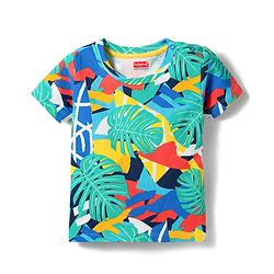 Babyhug Single Jersey Knit Half Sleeves Abstract Printed Tee & Dungaree Set - Multicolour