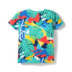 Babyhug Single Jersey Knit Half Sleeves Abstract Printed Tee & Dungaree Set - Multicolour