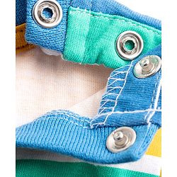 Babyhug Single Jersey Knit Half Sleeves Striped T-Shirt & Denim Dungarees Set with Embroidery - Blue