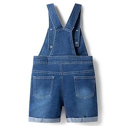 Babyhug Single Jersey Knit Half Sleeves Striped T-Shirt & Denim Dungarees Set with Embroidery - Blue