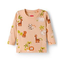 Babyhug Cotton Knit Full Sleeves Jungle Theme Printed Co-Ords T-Shirt & Pyjama Night Suit - Tan