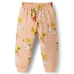 Babyhug Cotton Knit Full Sleeves Jungle Theme Printed Co-Ords T-Shirt & Pyjama Night Suit - Tan