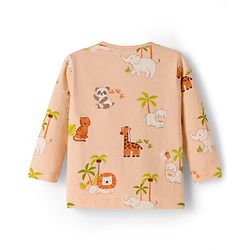 Babyhug Cotton Knit Full Sleeves Jungle Theme Printed Co-Ords T-Shirt & Pyjama Night Suit - Tan