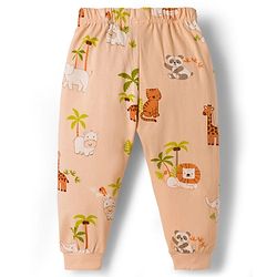 Babyhug Cotton Knit Full Sleeves Jungle Theme Printed Co-Ords T-Shirt & Pyjama Night Suit - Tan