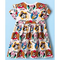 Babyhug Disney Single Jersey Knit Half Sleeves Frock With Minnie Mouse & Friends Print - White