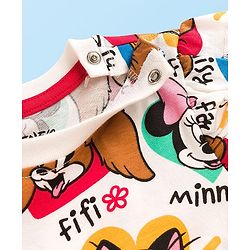 Babyhug Disney Single Jersey Knit Half Sleeves Frock With Minnie Mouse & Friends Print - White