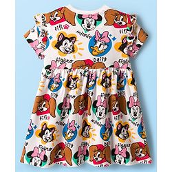 Babyhug Disney Single Jersey Knit Half Sleeves Frock With Minnie Mouse & Friends Print - White
