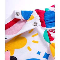 Babyhug Disney Single Jersey Knit Half Sleeves Frock With Minnie Mouse & Friends Print - White