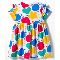 Babyhug Disney Single Jersey Knit Half Sleeves Frock With Minnie Mouse & Friends Print - White