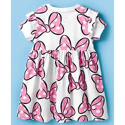 Babyhug Disney Single Jersey Knit Half Sleeves Frock With Minnie Moue & Friends Print - White
