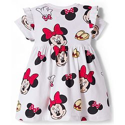 Babyhug Disney Single Jersey Knit Half Sleeves Frock With Minnie Mouse & Friends Print - White