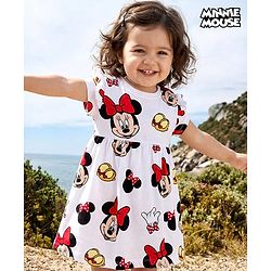Babyhug Disney Single Jersey Knit Half Sleeves Frock With Minnie Mouse & Friends Print - White