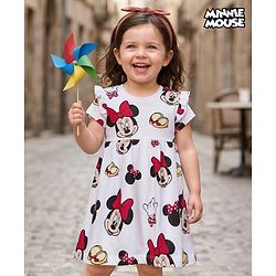 Babyhug Disney Single Jersey Knit Half Sleeves Frock With Minnie Mouse & Friends Print - White