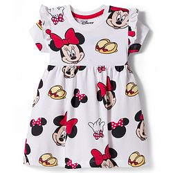 Babyhug Disney Single Jersey Knit Half Sleeves Frock With Minnie Mouse & Friends Print - White