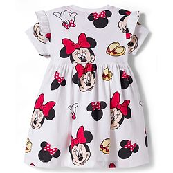 Babyhug Disney Single Jersey Knit Half Sleeves Frock With Minnie Mouse & Friends Print - White
