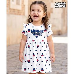 Babyhug Disney Single Jersey Knit Half Sleeves Frock With Minnie Mouse & Friends Print - White