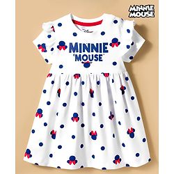 Babyhug Disney Single Jersey Knit Half Sleeves Frock With Minnie Mouse & Friends Print - White