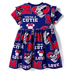 Babyhug Disney Single Jersey Knit Half Sleeves Frock With Minnie Mouse & Friends Print - Navy Blue