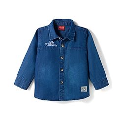 Babyhug Denim Full Sleeves Shirt & Trouser Set with Embroidery - Blue & Brown