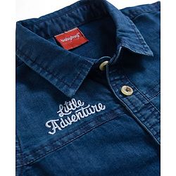 Babyhug Denim Full Sleeves Shirt & Trouser Set with Embroidery - Blue & Brown