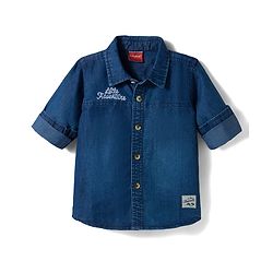 Babyhug Denim Full Sleeves Shirt & Trouser Set with Embroidery - Blue & Brown