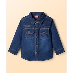 Babyhug Denim Woven Full Sleeves Shirt & Trouser Set With Printed Inner Tee - Blue & Brown