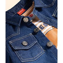 Babyhug Denim Woven Full Sleeves Shirt & Trouser Set With Printed Inner Tee - Blue & Brown