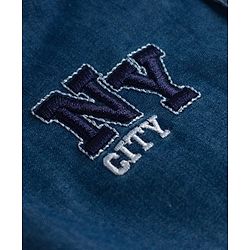 Babyhug Woven Full Sleeves Denim Shirt & Trouser Set With NY Embroidery - Blue & Beige