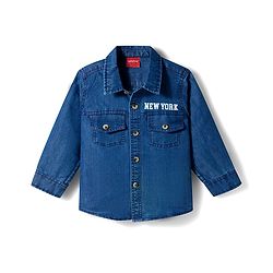 Babyhug Denim Woven Full Sleeves Shirt & Jeans Set with New York Print - Blue