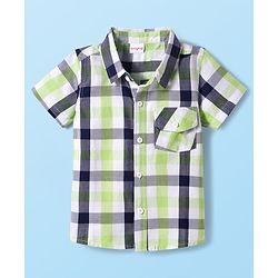 Babyhug Cotton Woven Half Sleeves Checkered Shirt & Denim Shorts Set - Navy Blue